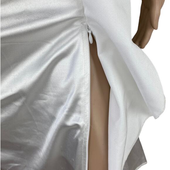 New Vfshow White Lace Pleated Ruched Ruffle High Slit Formal Prom Maxi Dress XS - Picture 7 of 10